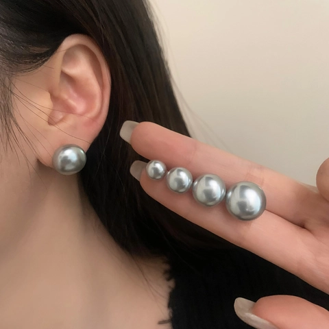 French Retro Grey Artificial Pearl Stud Earrings With 925 Sterling Silver Earring Post High Luster Minimalist Elegant Jewelry Women