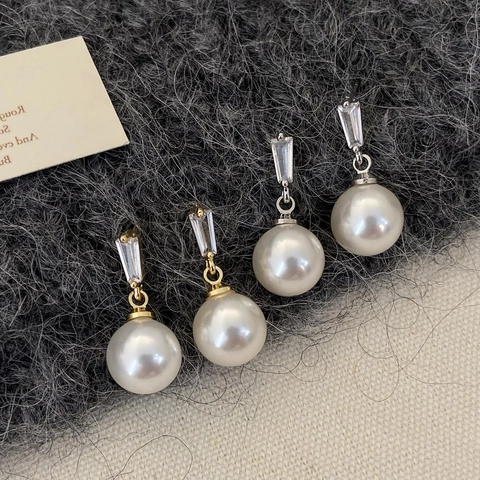 Eleganti Orecchini Di Künstliche Perle Con Zircone Rettangolare Stile Commuter Minimalista Geometrico Gioielli Per Donna