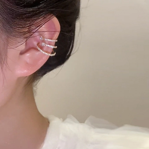 Multi Layer Mikropave Zirkonia Stern Ohrmanschette Kupfer Ohne Piercing Ohrclip Damen Mode Accessoire