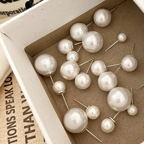 Classic Round Artificial Pearl Stud Earrings Minimalist White Shell Artificial Pearl Copper Fashion Elegant Jewelry For Women