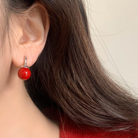Orecchini Pendenti Con Perla Tonda Rossa Semplici Retro Eleganti Ganci In Ottone Per Donna Gioielli Chic