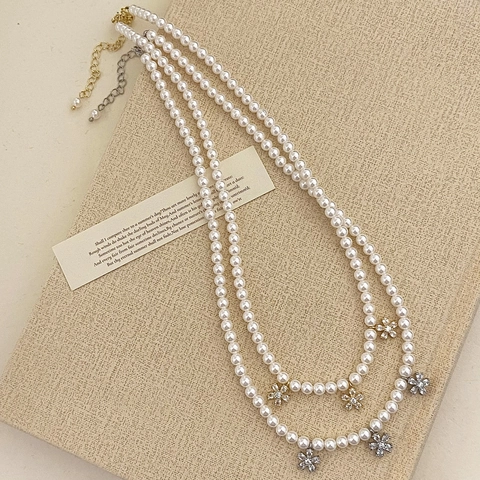 Elegante Collana Di Künstliche Perle Bianche Con Pendenti A Fiore In Zirconia Lega Choker Lusso Per Donne Catena Di Clavicola Regolabile