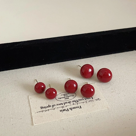 Orecchini A Lobo Palla Rosso Borgogna Lucido Rotondi Lucidati Gioielli Retro Vintage Per Donna Elegante Perno In Ottone