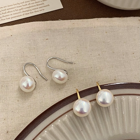 Pendientes De Gancho De Perla Artificial Blanca Redonda Minimalistas Franceses Elegantes Versátiles Joyas De Cobre Chapado En Oro Plata Para Mujeres