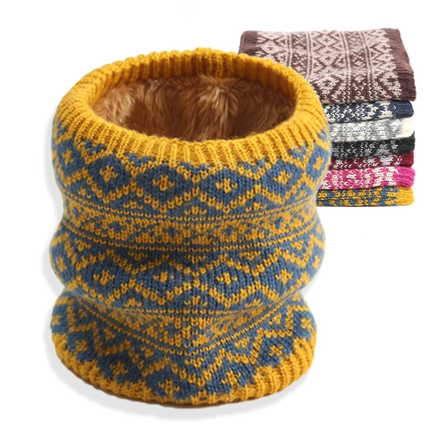 Unisex Winter Warmer Gestrickter Halswärmer Thermo Vlies Futter Snood Schal Geometrisches Diamantmuster Outdoor Nackenschutz