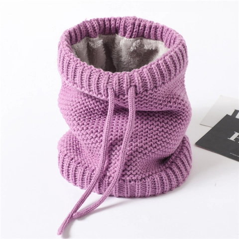 Scaldacollo In Maglia Foderato In Pile Inverno Caldo Morbido Snood Coulisse Regolabile Colore Solido
