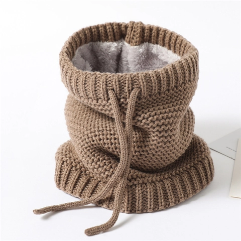 Scaldacollo In Maglia Foderato In Pile Inverno Caldo Morbido Snood Coulisse Regolabile Colore Solido