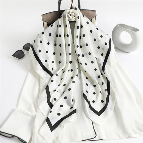 Polka Dot Square Scarf Faux Satin Satin Elegant French Retro Neck Head Hair Tie Handbag Accessory
