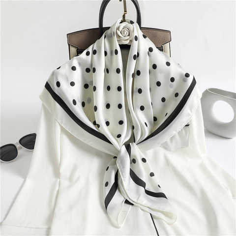 Polka Dot Square Scarf Faux Satin Satin Elegant French Retro Neck Head Hair Tie Handbag Accessory