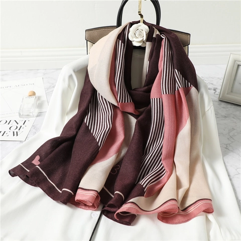 Bufanda De Rayas Geométricas Para Mujer Algodón Lino Chal Grande Bloque De Color Patrón Corazón Elegante Otoño Invierno Pashmina Larga