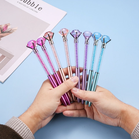 Bolígrafo de Cristal de Lujo con Diamante Grande Barril Metálico Acción de Giro Relleno de Cristal Regalo de Boda