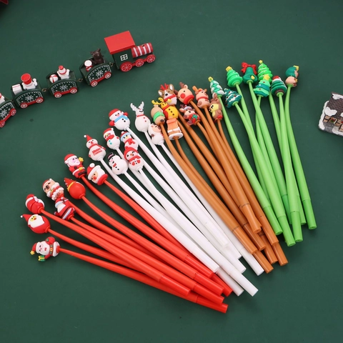 Christmas Cartoon Gel Pens Silicone 3D Santa Snowman Reindeer Pattern Black Ink Writing Pens For Students Office Festive Gift