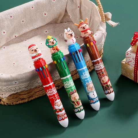 Christmas Theme Multi Color Ballpoint Pen Retractable Cartoon Capybara Santa Snowman Reindeer Writing School Stationery Holiday Gift