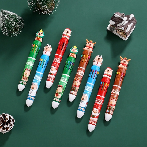 Christmas Theme Multi Color Ballpoint Pen Retractable Cartoon Capybara Santa Snowman Reindeer Writing School Stationery Holiday Gift