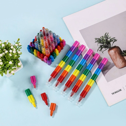 Erasable Stackable Crayons Plastic Detachable Building Block Style Rainbow Colors For Kids Student Art Drawing Novelty Stationery