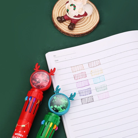 Christmas Multi-Color Ballpoint Pen Retractable Plastic Cartoon Santa Reindeer Antler Sequin For Student Office Gift