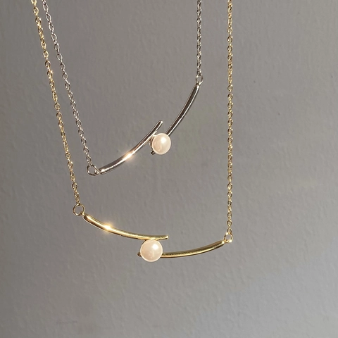 Collier Pendentif Élégant Cuivre Plqué Or Argent Nacre Barre Arc Style Minimaliste Pour Femme