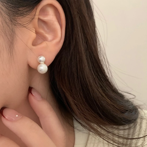 Pendientes De Botón Con Doble Perla Artificial De Concha Y Poste De Plata De Ley 925 Elegante Joyería Minimalista Vintage Francesa