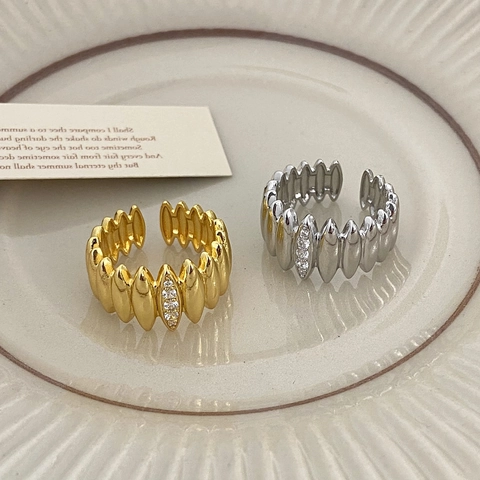 Vertical Ribbed Open Ring Micro Set Zircon Copper Adjustable High End Fashion Jewelry For Women