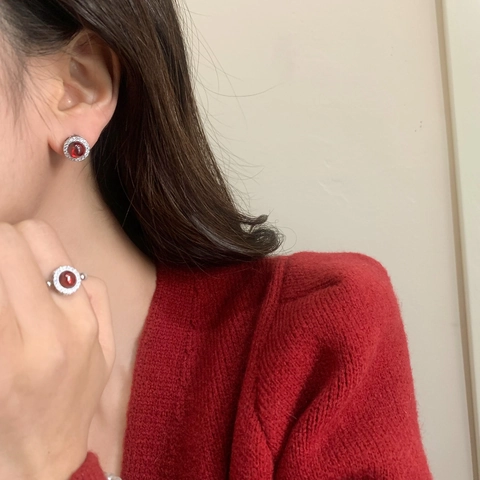 Vintage Retro Paleis Stijl Elegante Dames Rode Chalcedoon Kunstparel Zirkoon Sieraden Armband Ring Oorbellen Accessoires