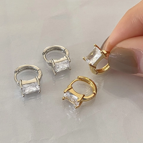 Creolen Kupfer Mit Rechteckigem Zirkon Geometrischer Quadratischer Schliff Leichter Luxusstil Für Frauen