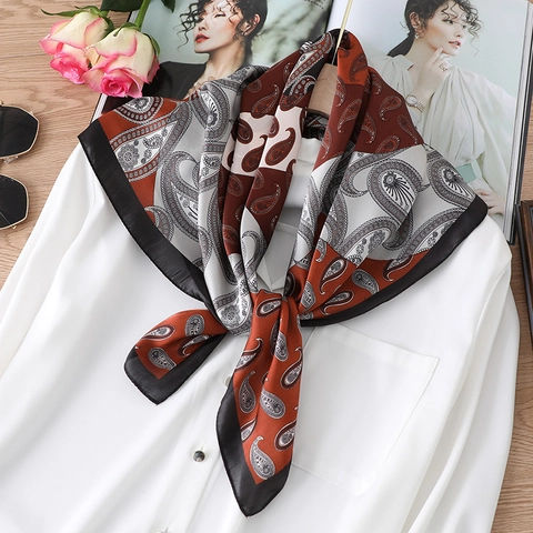Pañuelo Cuadrado de Satén para Mujer Moda Retro Patrón de Paisley Pata de Gallo Elegante Pañuelo para el Pelo y Cuello Accesorio Regalo