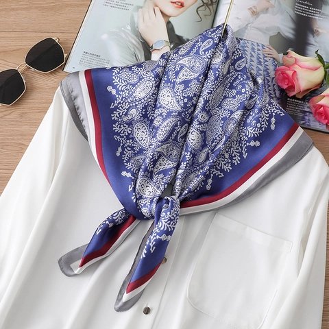Foulard Quadrato Con Stampa Paisley Texture Satinata Raso Artificiale Donna Retro Elegante Ufficio Capelli