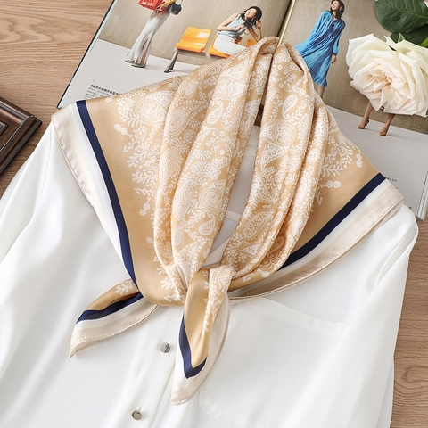 Foulard Quadrato Con Stampa Paisley Texture Satinata Raso Artificiale Donna Retro Elegante Ufficio Capelli