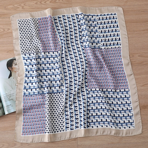 Foulard Quadrato In Satin Motivo Geometrico Elegante Bandana Per Capelli Accessorio Per Donna