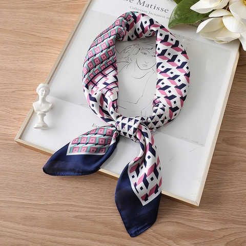 Foulard Quadrato In Satin Motivo Geometrico Elegante Bandana Per Capelli Accessorio Per Donna