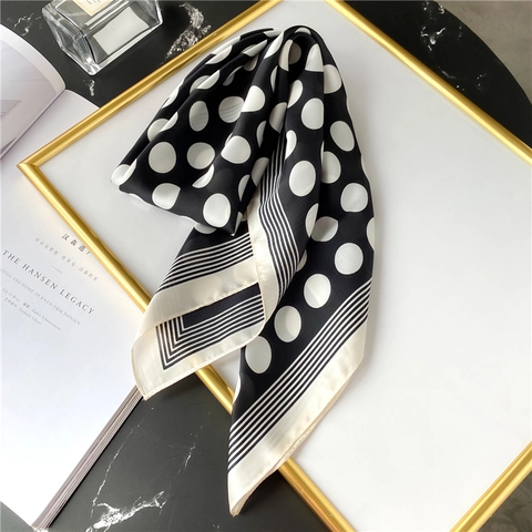 Foulard en Satin à Pois Style Hepburn Vintage pour Femmes Élégant Français Rayé Foulard Carré Bandana Cou Protection Solaire Accessoires Mode
