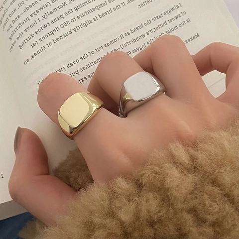 Minimalist Square Signet Ring For Men Women Gold Silver Plated Copper Adjustable Open Index Finger Ring Hip Hop Jewelry Finger Ring