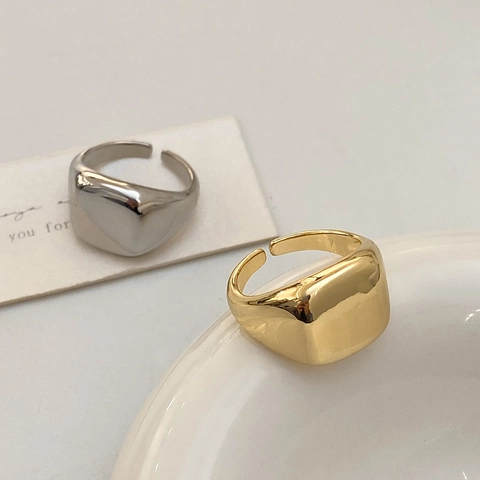 Minimalist Square Signet Ring For Men Women Gold Silver Plated Copper Adjustable Open Index Finger Ring Hip Hop Jewelry Finger Ring