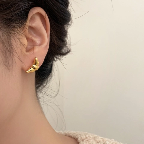 Orecchini A Lobo Croissant In Rame Placcato Oro Vintage Francese Per Donna Gioielli Eleganti Minimalisti Geometrici Irregolari