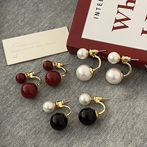 Vintage French Double Artificial Pearl Stud Earrings With 925 Sterling Silver Earring Post Alloy Gold Plated For Women Elegant