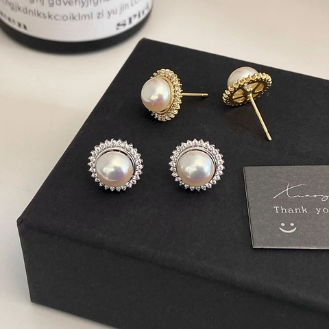 Orecchini A Lobo Con Künstliche Perle Retrò Francesi Con Halo Di Girasole In Zircone Perno In Rame Gioielli Eleganti Da Donna