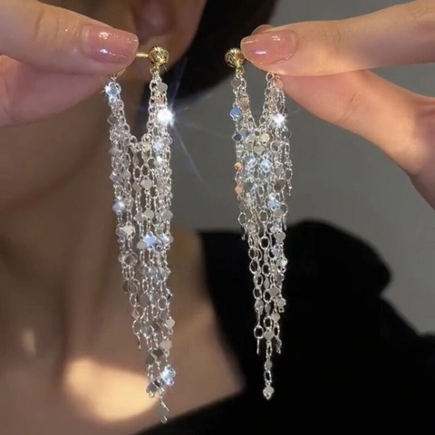 Long Tassel Earrings Copper Jewelry With Heart Charms Chain Drooping Elegant For Women Party