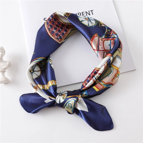 Foulard Quadrato In Satin Donna Stampa Carrozza Vintage Effetto Raso Sciarpa Collo Accessorio Borsa Elegante