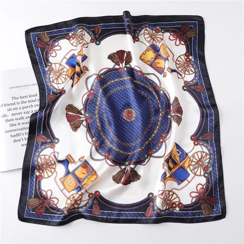 Sciarpa Quadrata Imitazione Raso Satine Stampa Catena Carrozza Vintage Elegante Collo Moda Retro Per Donne