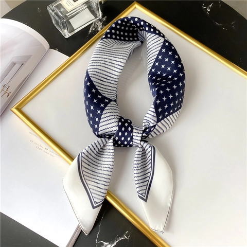 Geometric Print Square Scarf Satin Imitation Satin Neckerchief For Women Polka Dot Striped Star Pattern Elegant