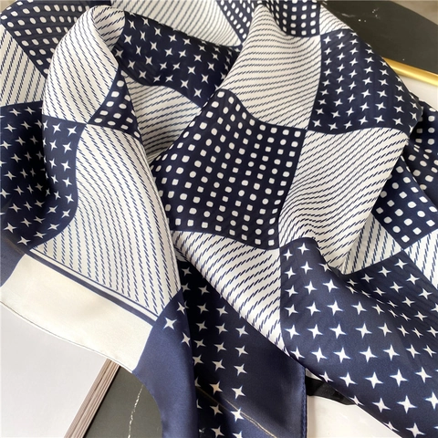 Geometric Print Square Scarf Satin Imitation Satin Neckerchief For Women Polka Dot Striped Star Pattern Elegant