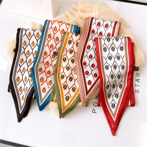 Sciarpa Stretta Donna Poliestere Raso Coccinella Stampa Geometrica Doppio Strato Twilly Per Capelli E Borsa