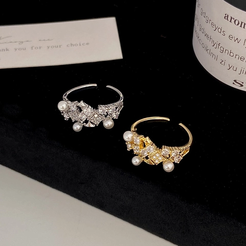 Franse Vintage Kunstparel Open Ring Verstelbaar Micro Pave Zirkonia Exquise Minimalistische Sieraden Voor Dames