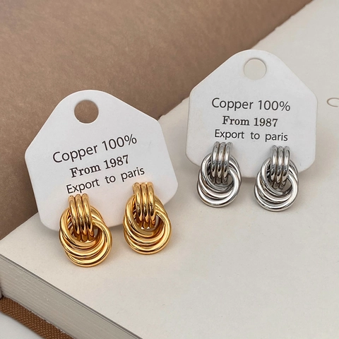 Geometric Multi Layer Hoop Stud Earrings With 925 Sterling Silver Earring Post Copper Gold Plated Vintage Korean Style
