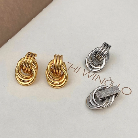 Geometric Multi Layer Hoop Stud Earrings With 925 Sterling Silver Earring Post Copper Gold Plated Vintage Korean Style
