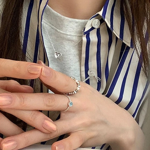 S925 Sterling Silver Ring For Women Light Blue Cat Eye Stone Twisted Rope Design Adjustable Open Finger Jewelry Niche Style