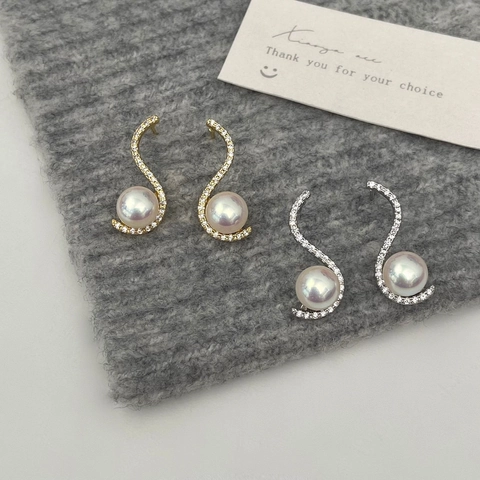 Elegant S-Curve Mabe Artificial Pearl Stud Earrings With Copper Earring Post Micro-Set Zircon Fashion Jewelry For Women