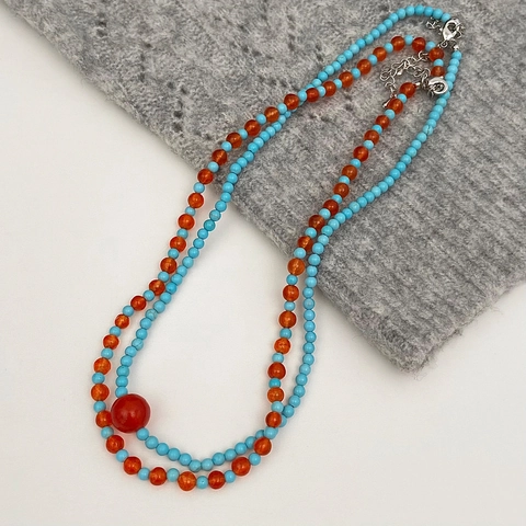 Collana Di Perline Bohémien Turchese Blu E Perline Rosse Catena Regolabile Gioielli Etnici Fatti A Mano Per Donne