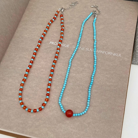Collana Di Perline Bohémien Turchese Blu E Perline Rosse Catena Regolabile Gioielli Etnici Fatti A Mano Per Donne