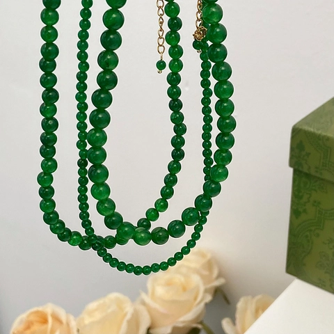 Collana Di Perle Tonde In Calcedonio Verde Per Donna Catena Per Clavicvola Dolce Elegante Chiusura In Lega Placcata Oro Gioielli